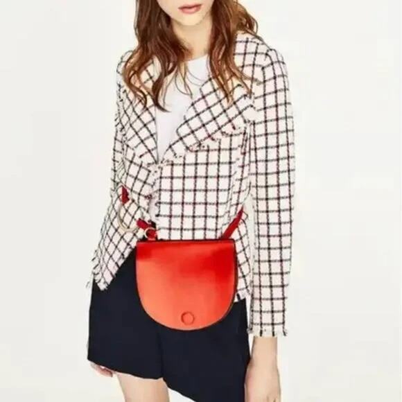 Zara Basic Collection - Frayed Tweed Check Blazer - Picture 1 of 11